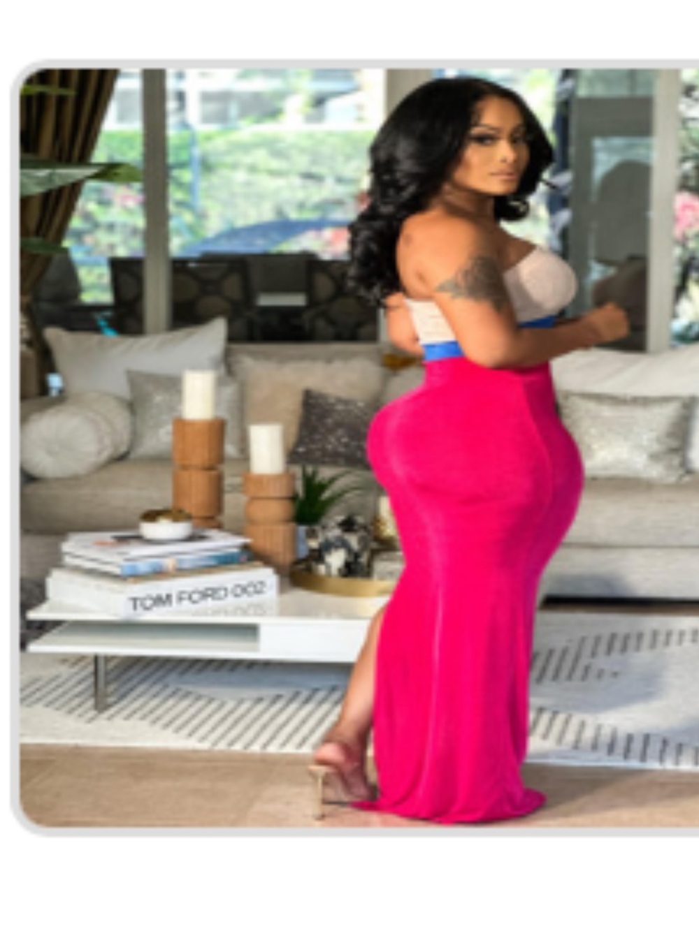 Hot Pink High-Waist Maxi dress with side Slit